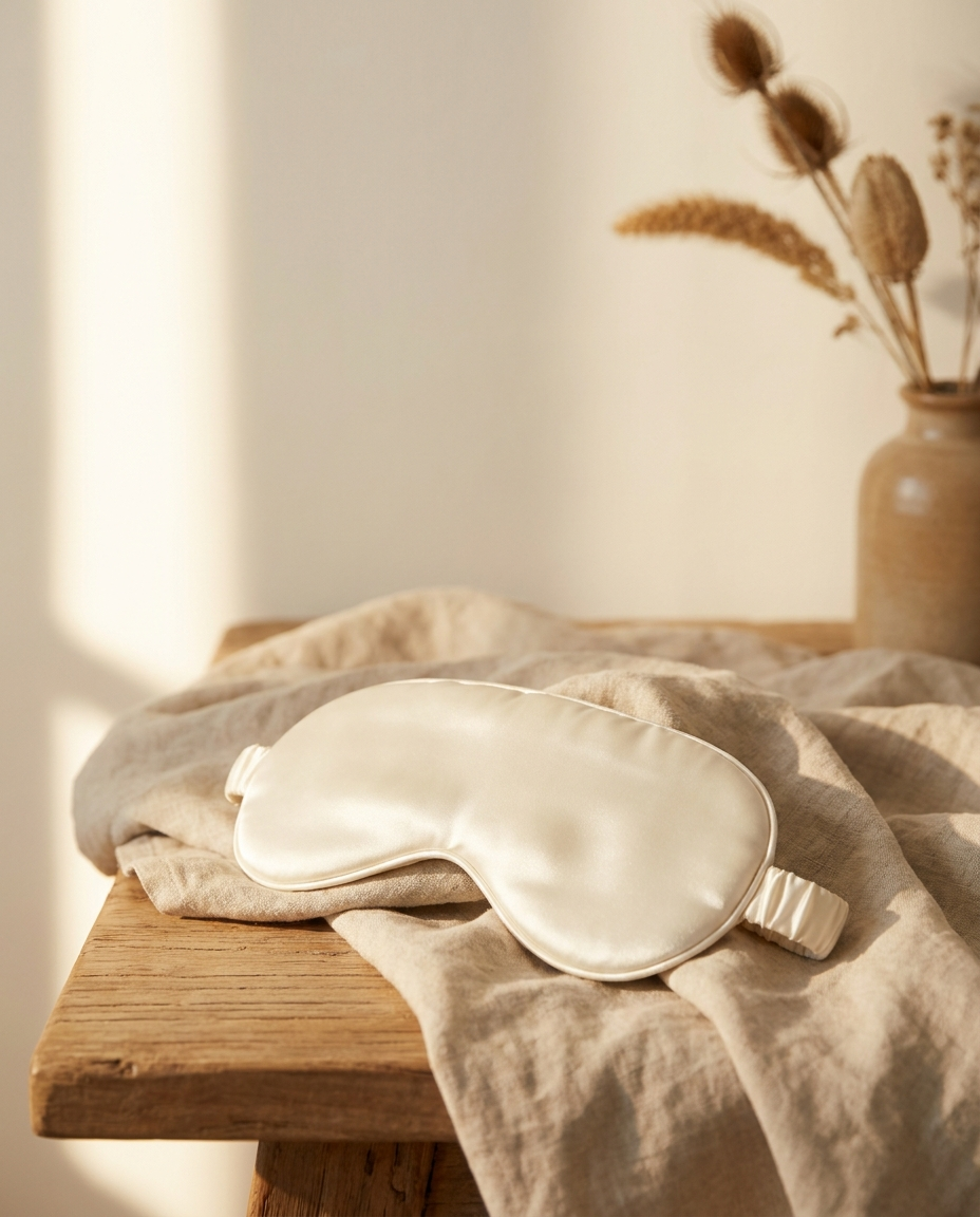 Masque de nuit en soie sur lin ivoire