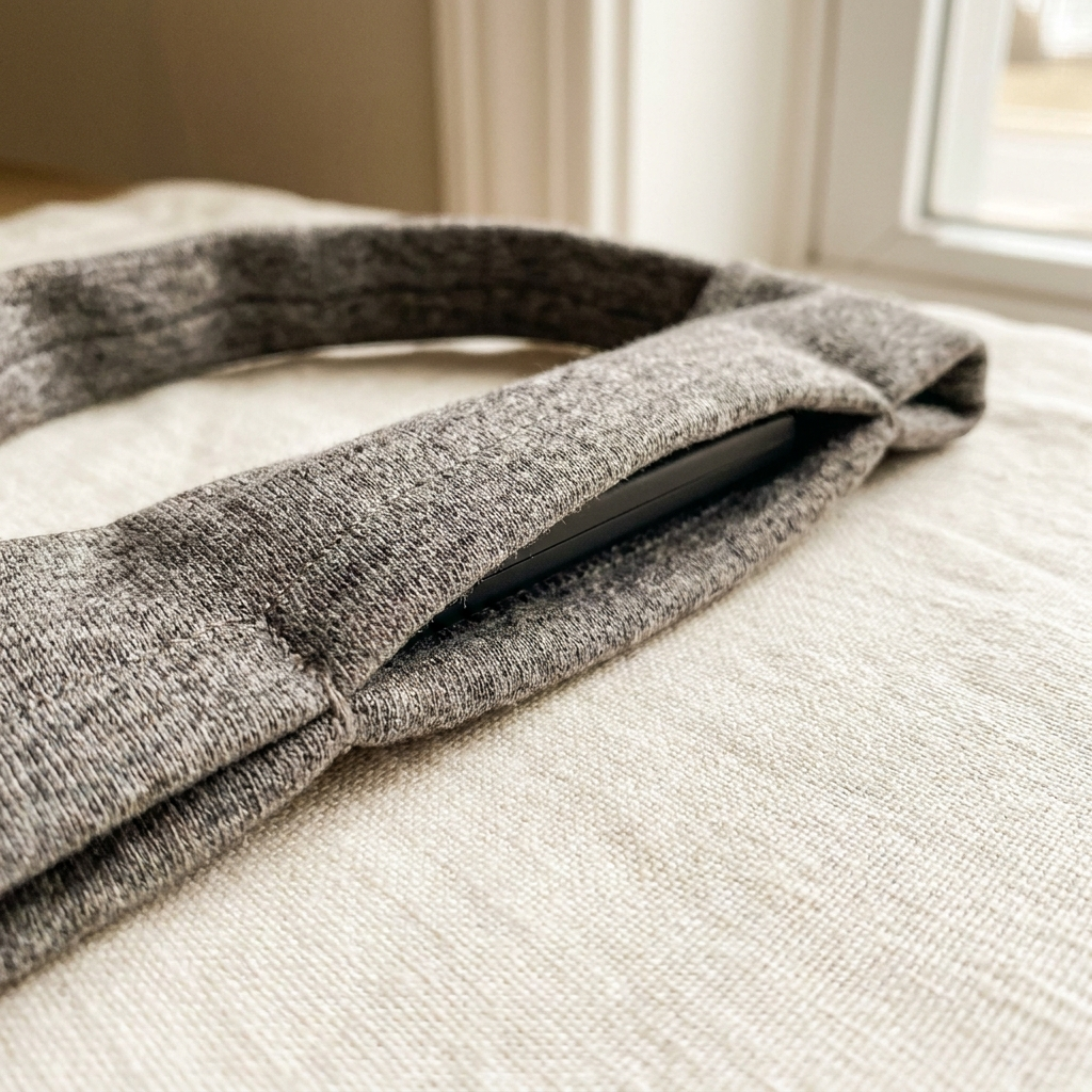 Détail de la maille du bandeau audio et de son haut-parleur plat — Sleeping Zen