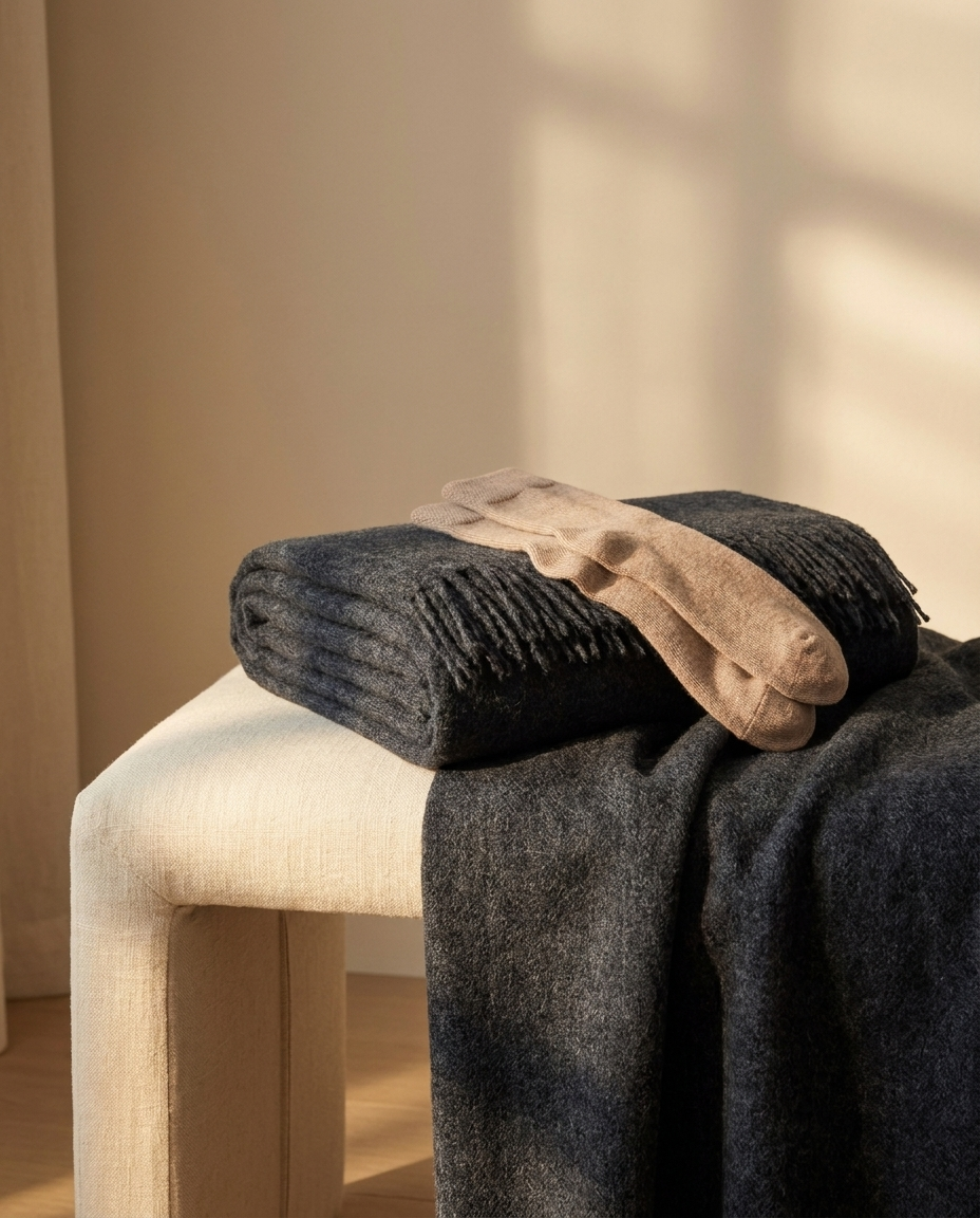 Coffret Soirée Cocon Sleeping Zen — plaid en alpaga et chaussettes assorties
