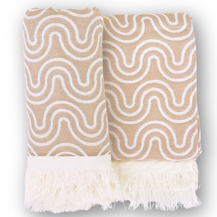 Drap de bain en bambou et coton, tissage jacquard, coloris sable