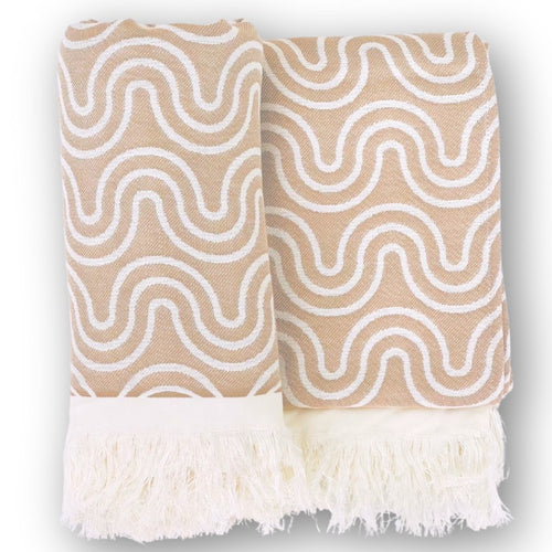 Drap de bain en bambou et coton, tissage jacquard, coloris sable