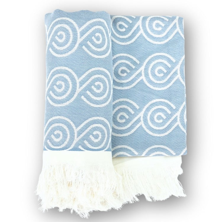 Drap de bain en bambou et coton, tissage jacquard, coloris bleu