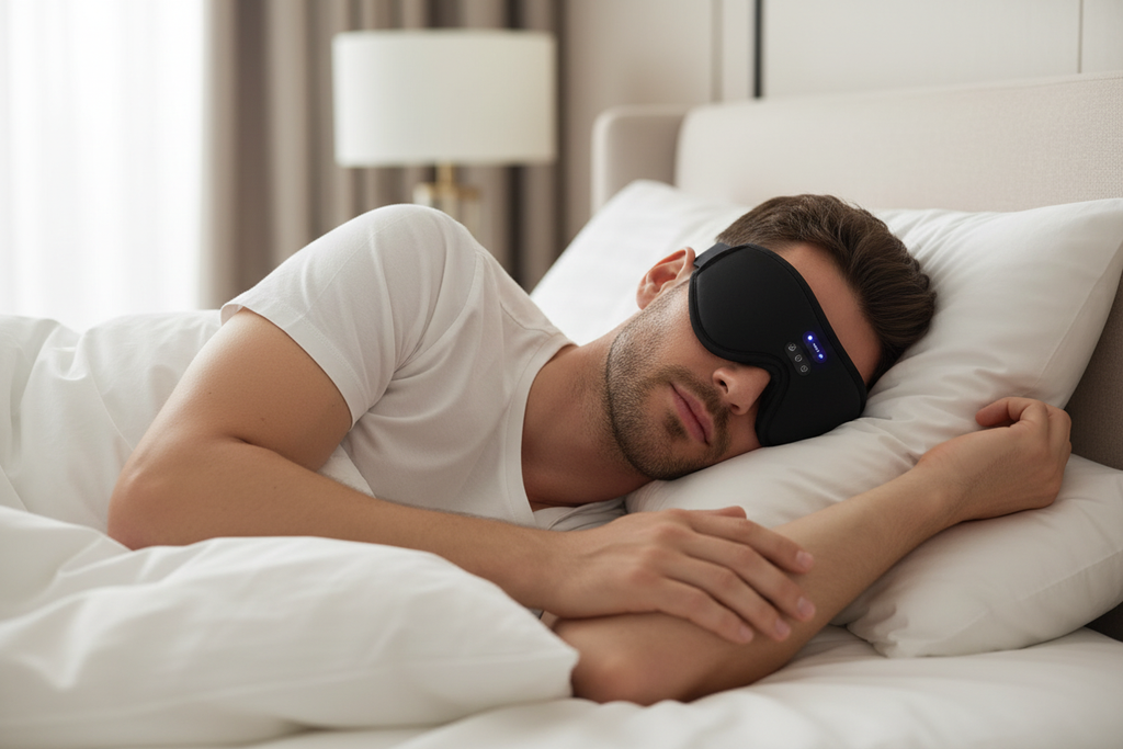 Sleeping Zen - Homme dormant avec masque bluetooth noir